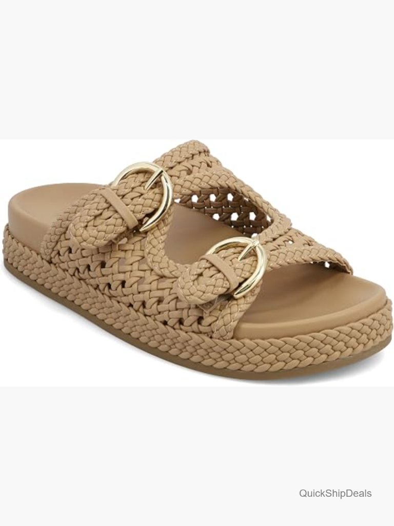 Women's Woven Pu Double Buckle Slide Sandals